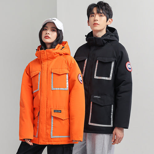 Damen Parka-Jacke mit Kapuze, wattiert, reflektierenden Einsätzen und großen Cargo-Taschen Echoarchiv