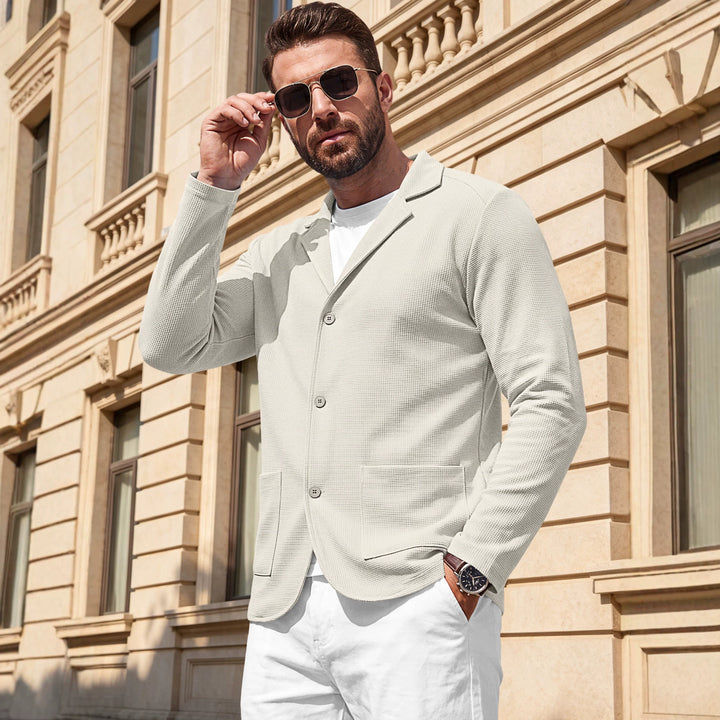 Herren Strickblazer-Cardigan mit Strukturstrick und aufgesetzten Taschen – Tianoro