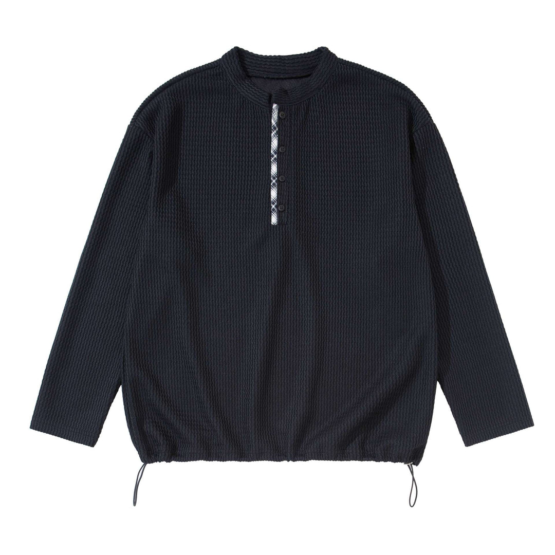 Unisex Waffelstrick-Henleypullover mit Tunnelzugsaum Echoarchiv
