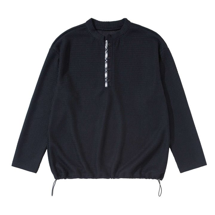 Unisex Waffelstrick-Henleypullover mit Tunnelzugsaum Echoarchiv