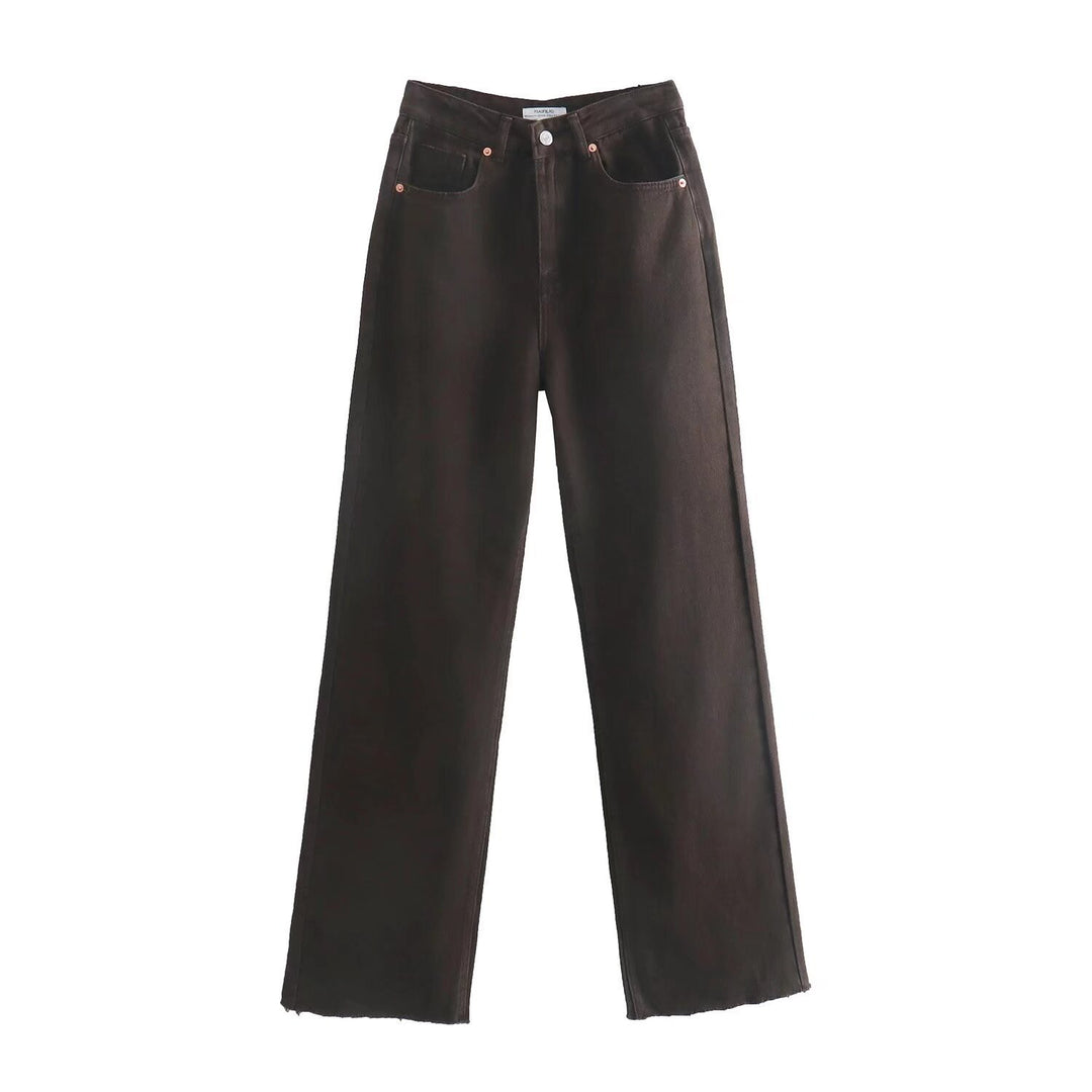 Damen Hochtaillierte weit geschnittene Jeans mit weitem Bein, hoher Taille und rohem Saum Echo Archiv