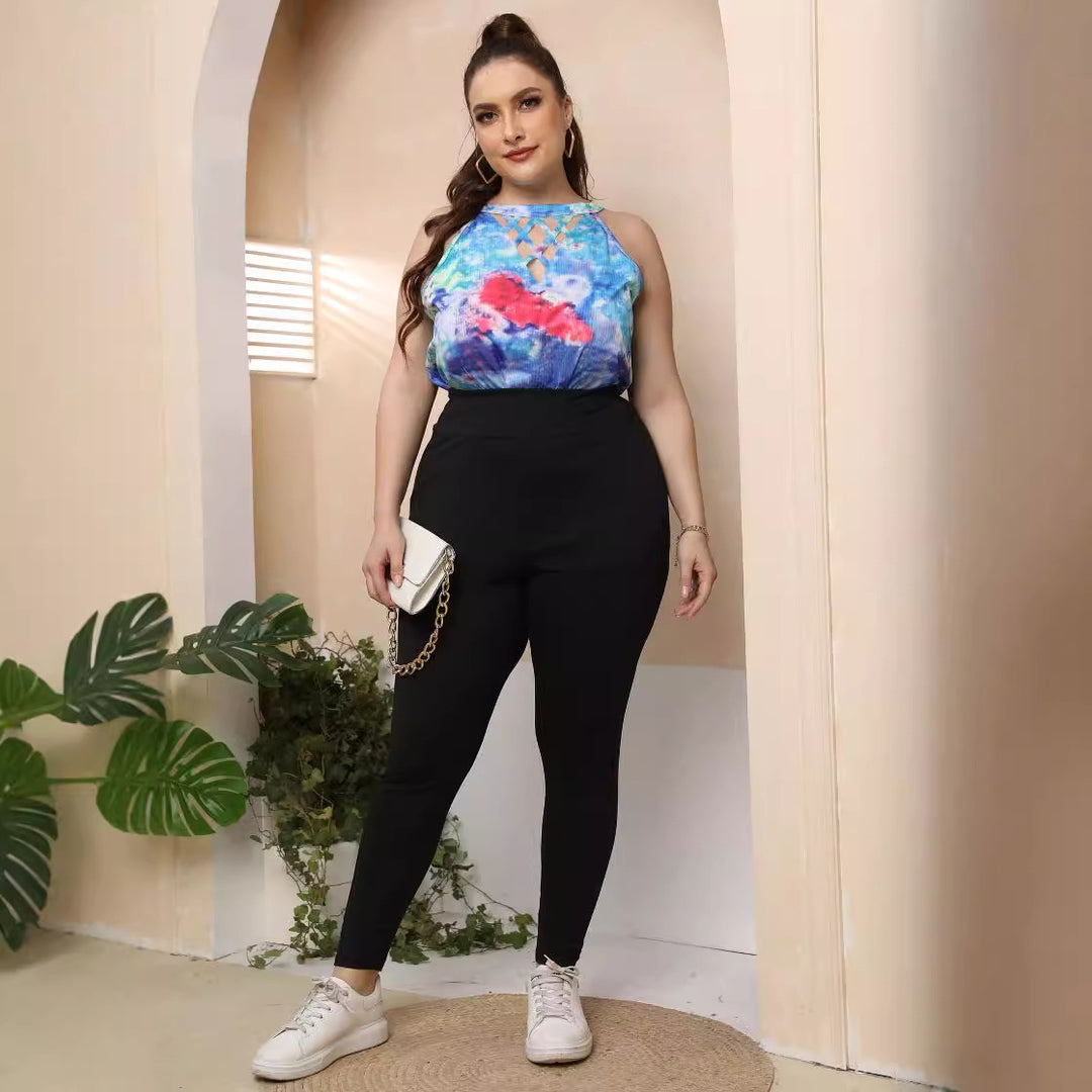 Damen lässiges Top mit modernen Cut-Outs und buntem Batik-Muster Echo Archiv