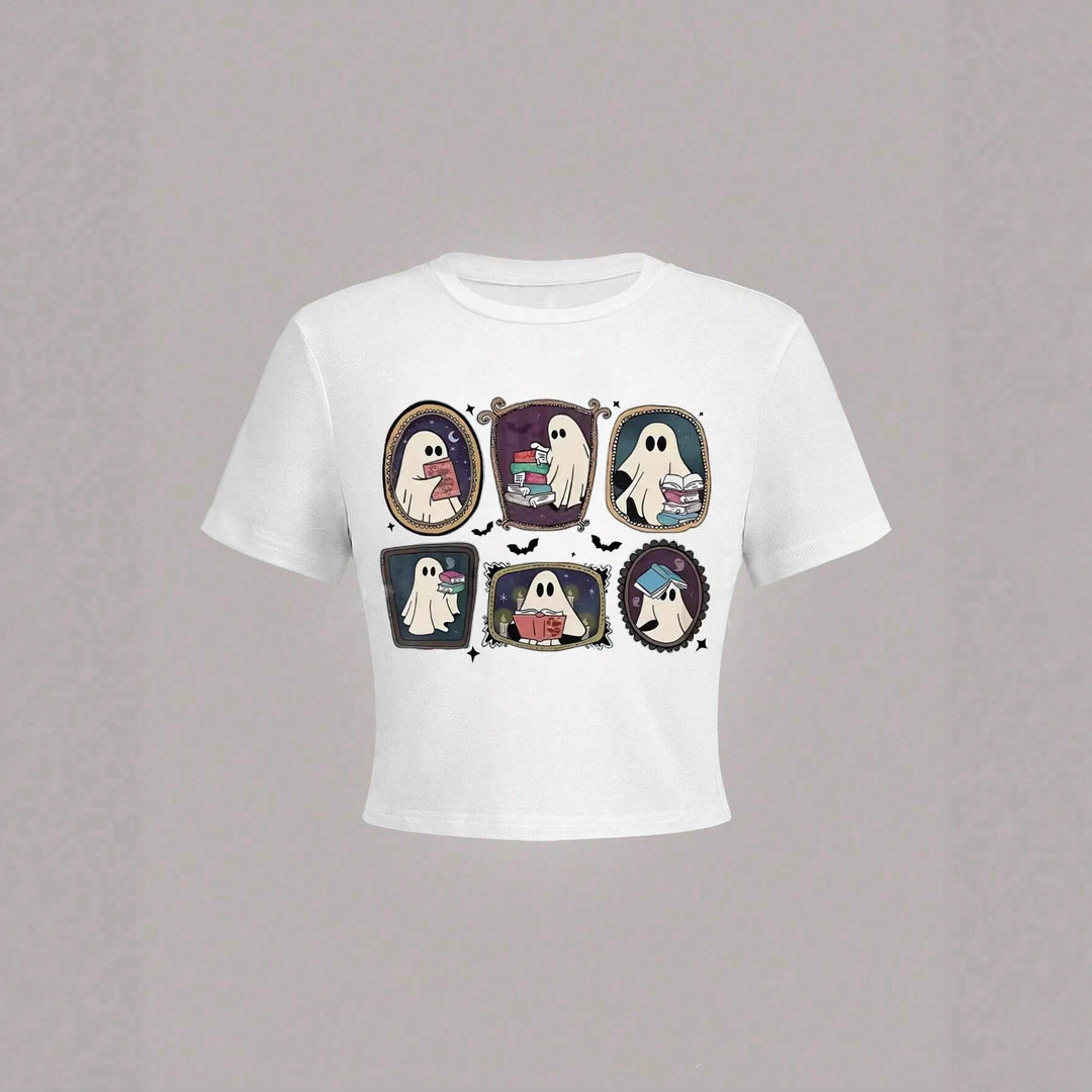 Damen Crop-T-Shirt mit verspieltem Geistermotiv Echo Archiv