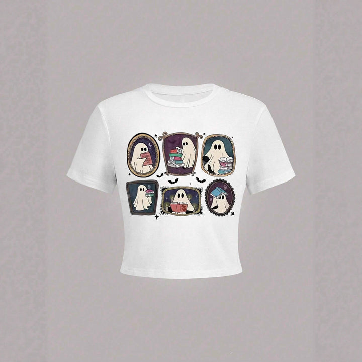 Damen Crop-T-Shirt mit verspieltem Geistermotiv Echo Archiv