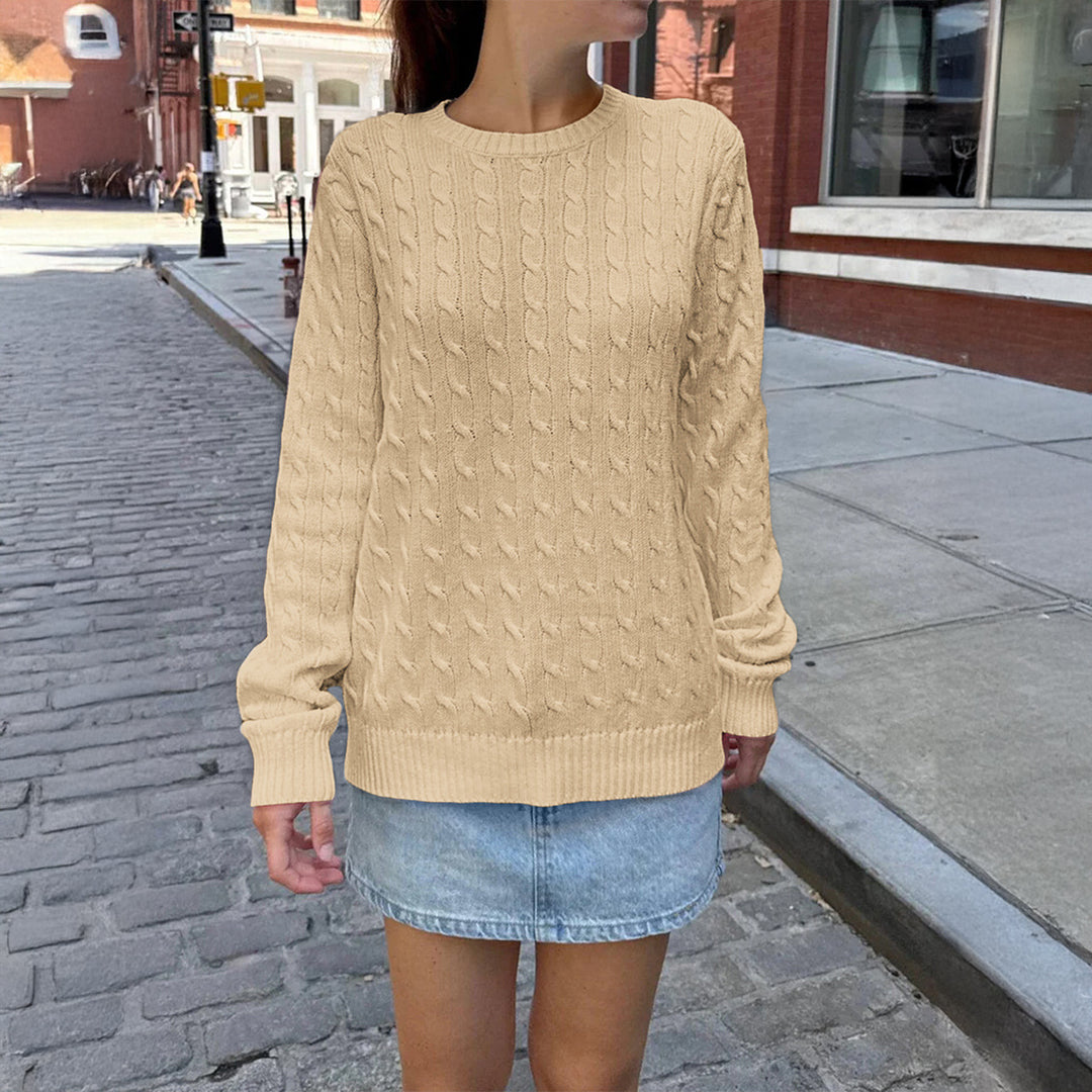 Damen grob gestrickter Zopfstrickpullover mit Rundhalsausschnitt, entspannter Oversize-Passform und gerippten Bündchen – Mavelle
