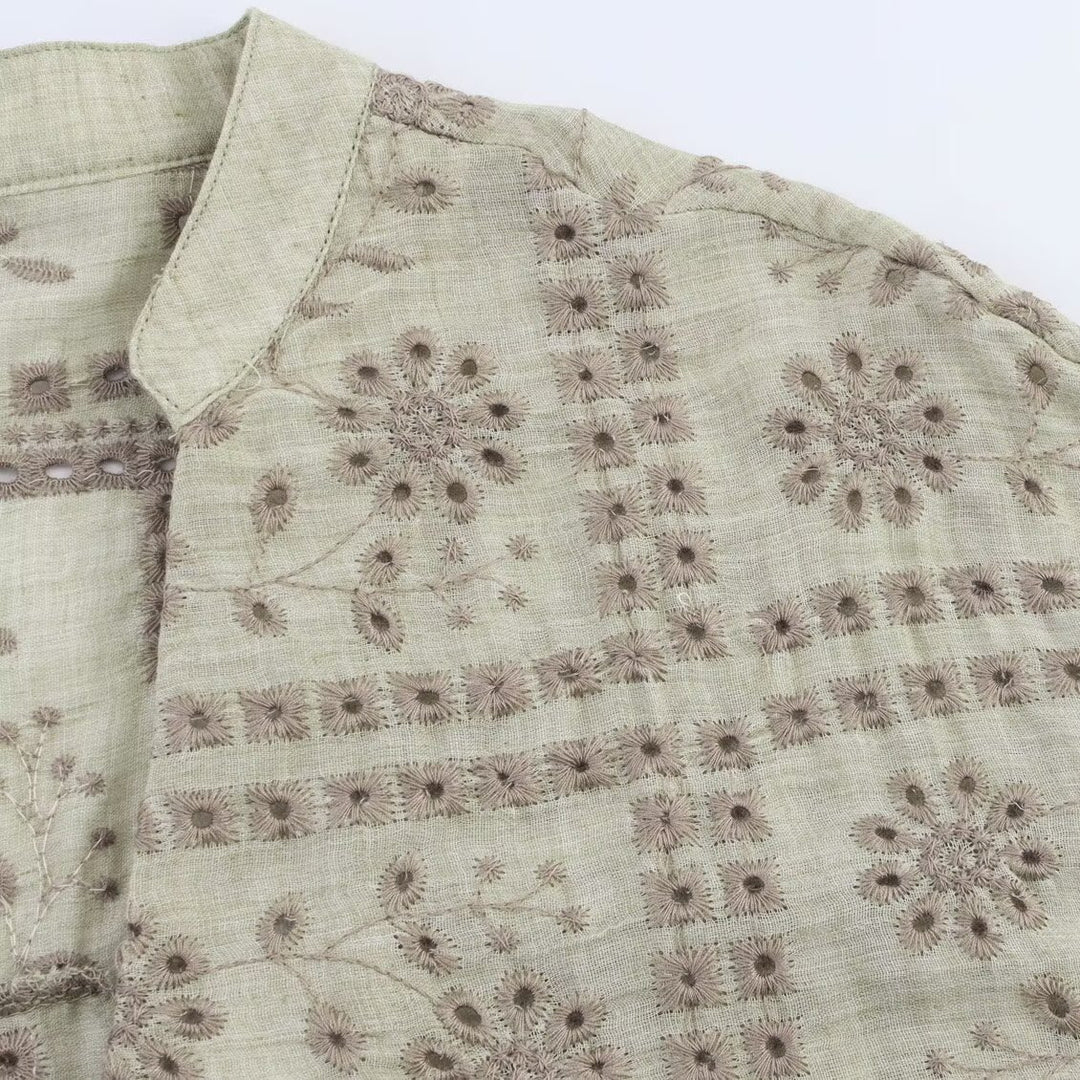 Damen Bestickte leichte kastige Übergangsjacke mit V-Ausschnitt Echoarchiv