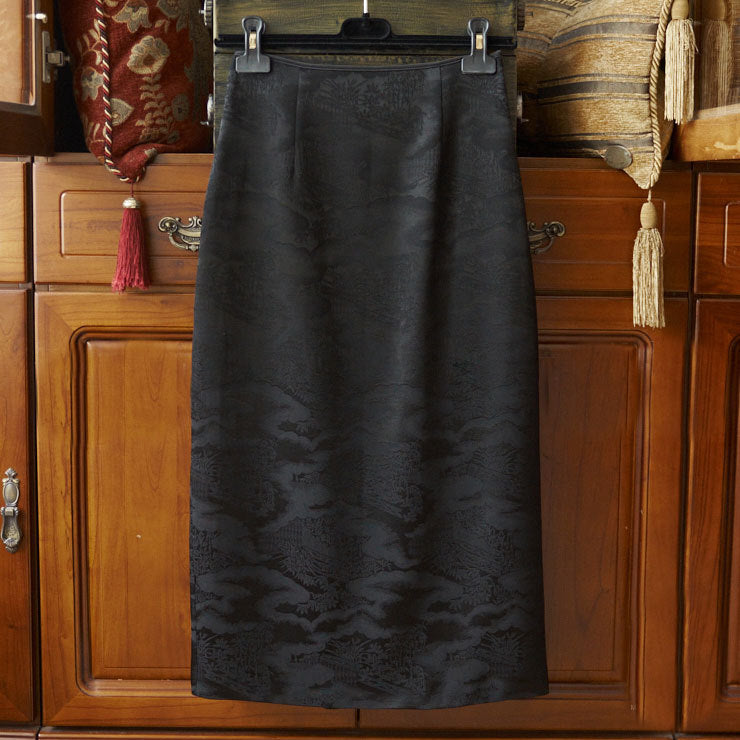 Damen Taillenhoher Midirock mit floralem Jacquard, vorderem Schlitz & Zier-Froschverschluss Echo Archiv