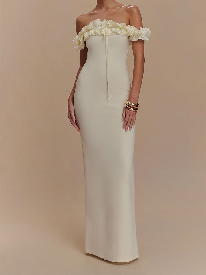 Damen Elegantes, schulterfreies Maxikleid mit Rüschendetails Echo Archiv