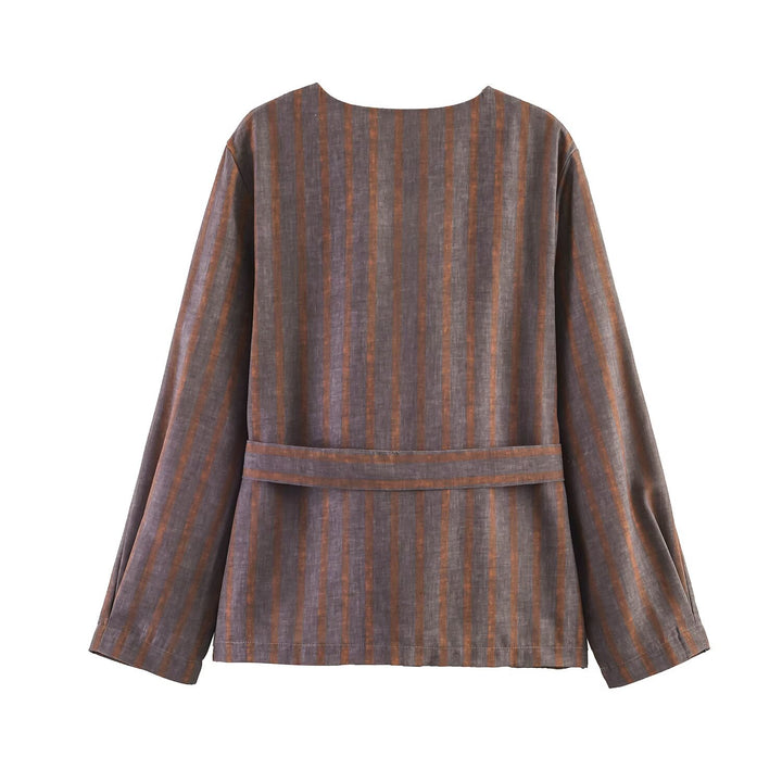Damen Zweiteiliges Leinen-Set mit Bindegürteljacke und elastischer High-Waist-Hose Echo Archiv
