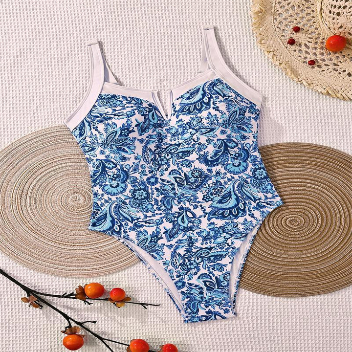 Damen Einteiler Badeanzug mit floralem Design und modischem V-Ausschnitt Echo Archiv