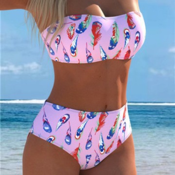 Damen Bandeau-Bikini mit einzigartigem Federmuster und hohem Taillenschnitt Echo Archiv