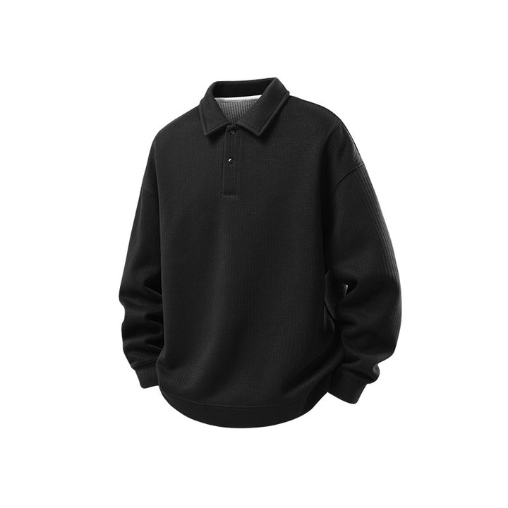 Herren Oversize Waffelstruktur-Polopullover mit halber Knopfleiste und gerippten Bündchen Echo Archiv