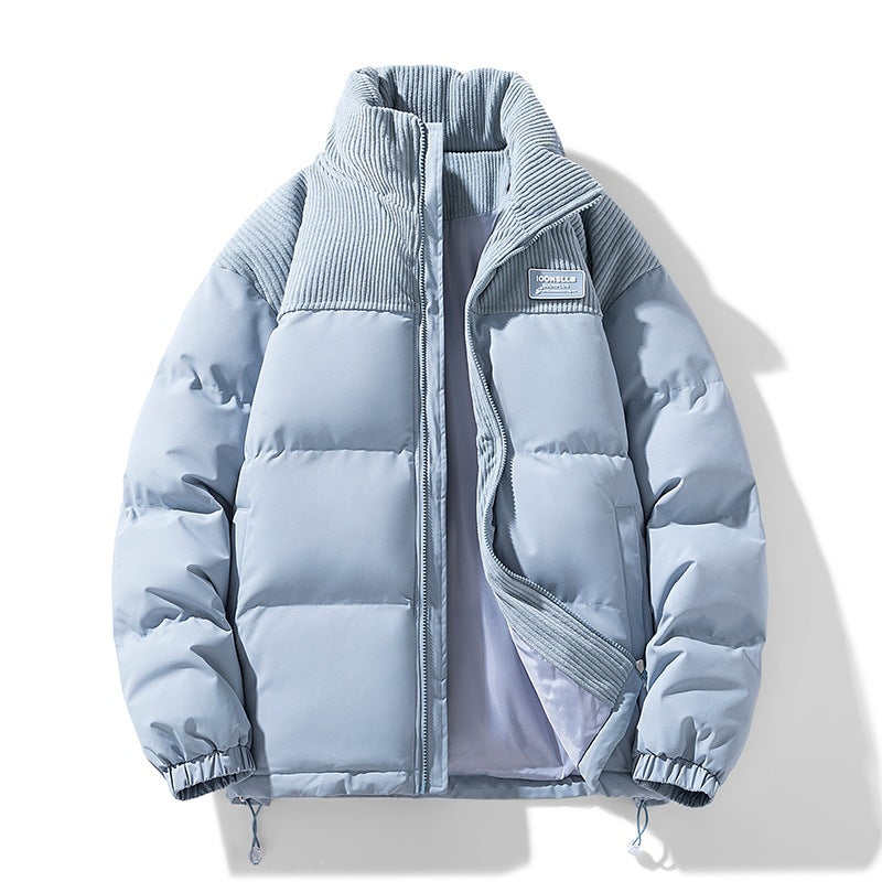 Herren Wattierte Steppjacke mit Cordbesatz, hohem Stehkragen und Thermofutter Echoarchiv