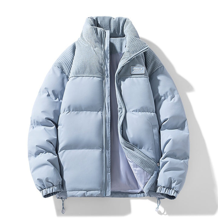 Herren Wattierte Steppjacke mit Cordbesatz, hohem Stehkragen und Thermofutter Echoarchiv