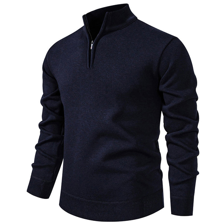 Herren nan Slim-Fit Feinstrickpullover mit kurzem Reißverschluss, Stehkragen und geripptem Bund Echo Archiv