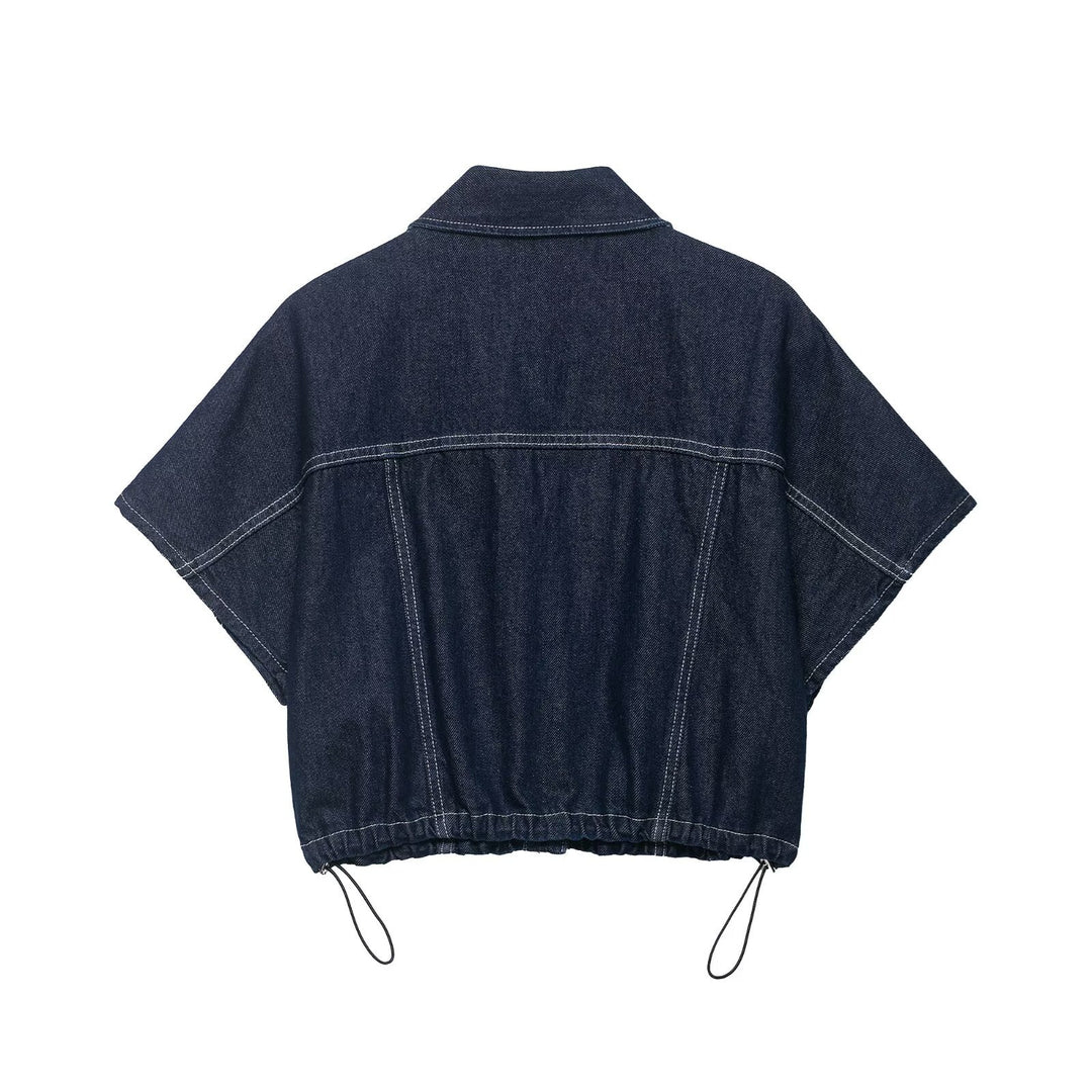 Damen Oversize Denim-Bluse mit praktischen Taschen und elastischem Saum Echo Archiv