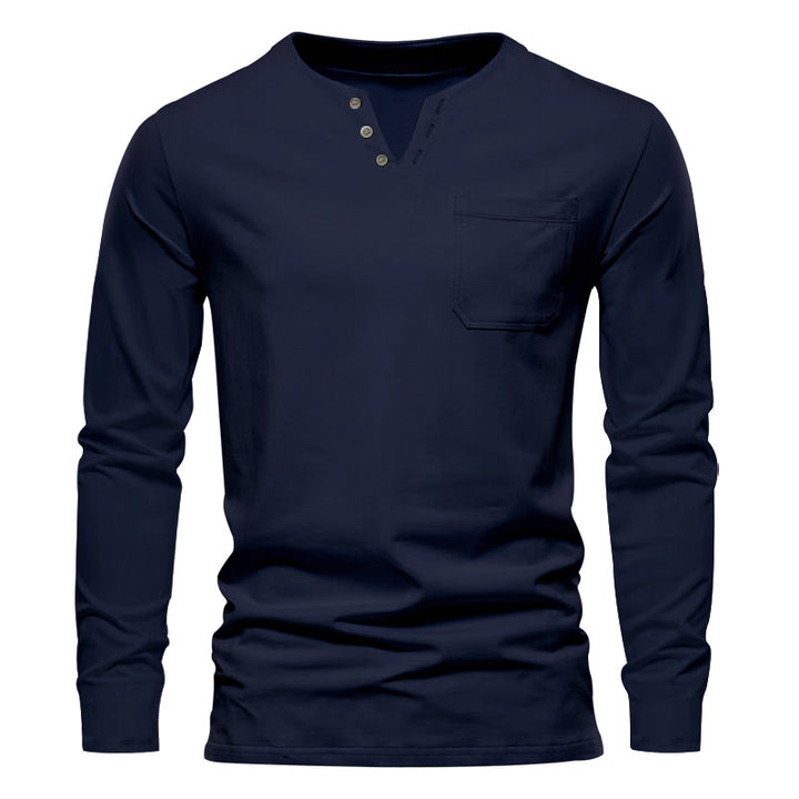 Herren Langarm-Henley-Shirt mit praktischen Knopfdetails und Brusttasche Echoarchiv