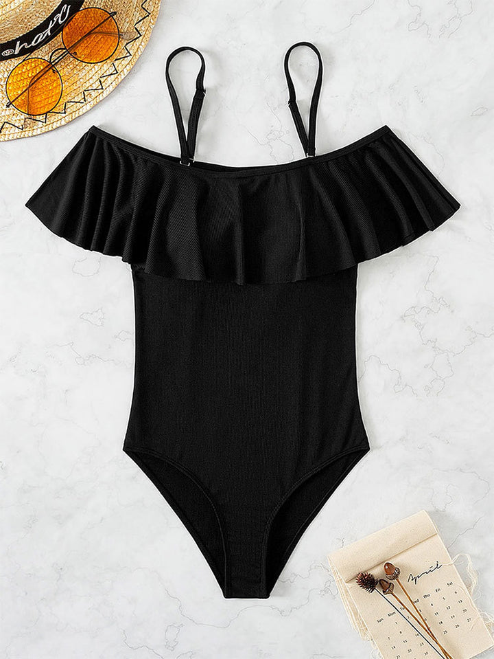 Damen Einteiliger Badeanzug mit elegantem Rüschendetail Echo Archiv