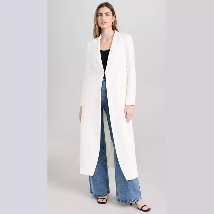 Damen Longline-Mantelblazer mit offenem Frontschlitz und schmaler Silhouette Echoarchiv