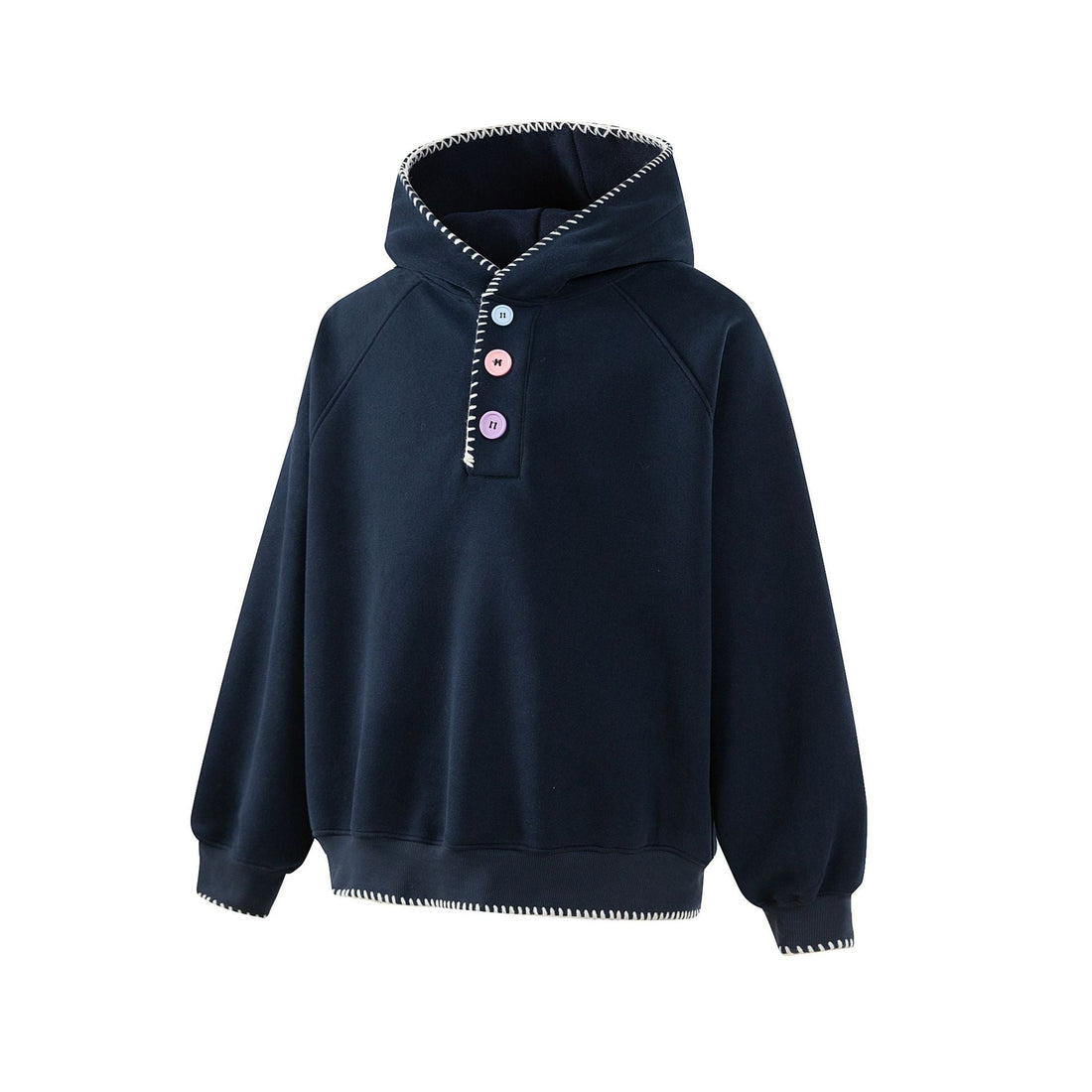 Damen Kapuzenpullover mit halber Knopfleiste, dekorativer Sattelnaht und Oversize-Schnitt Echoarchiv