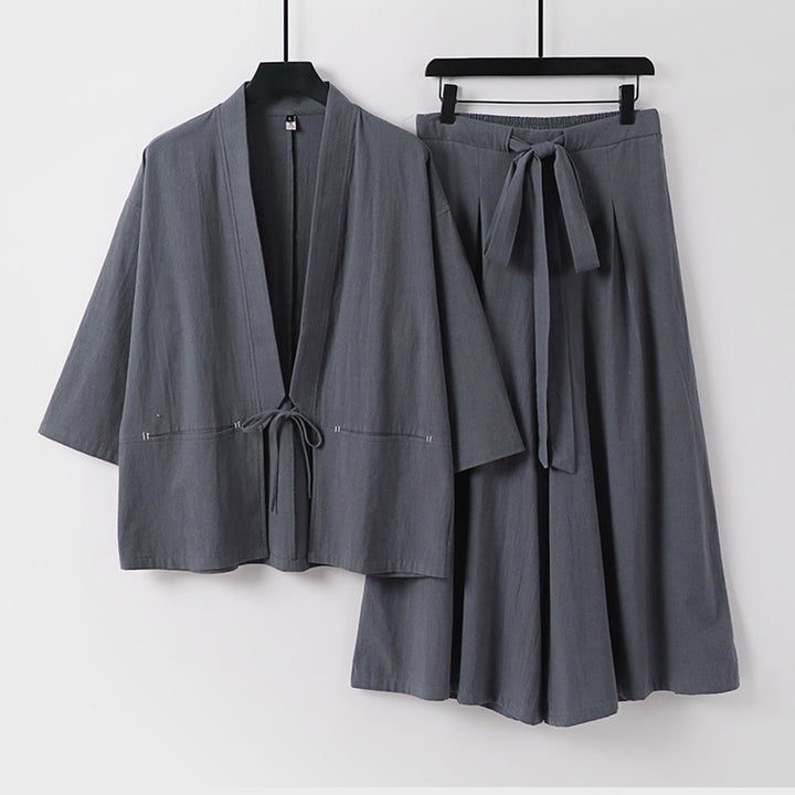 Damen Zweiteiliges Kimono-Set mit Kurzjacke und fließendem Midirock Echoarchiv