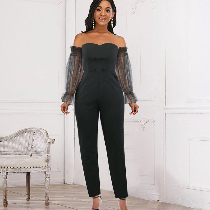 Damen Elegantes Jumpsuit mit transparenten Puffärmeln Echo Archiv
