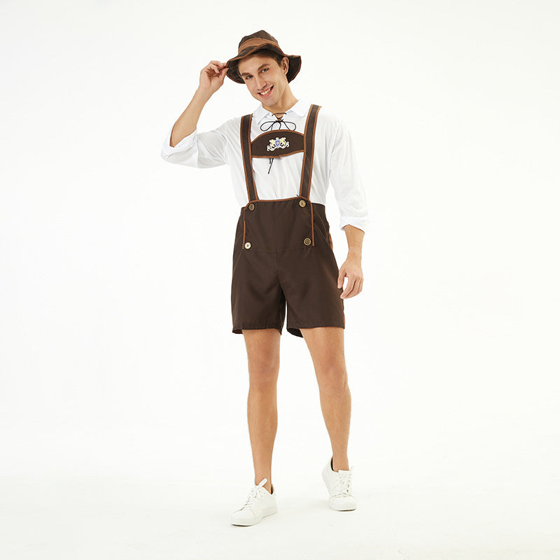 Herren nan traditionelle Kurzlederhose mit verstellbaren Trägern und dekorativem Brustlatz Echo Archiv