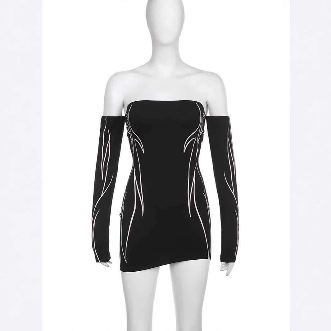 Damen elegantes Off-Shoulder Kleid mit langen Ärmeln Echo Archiv