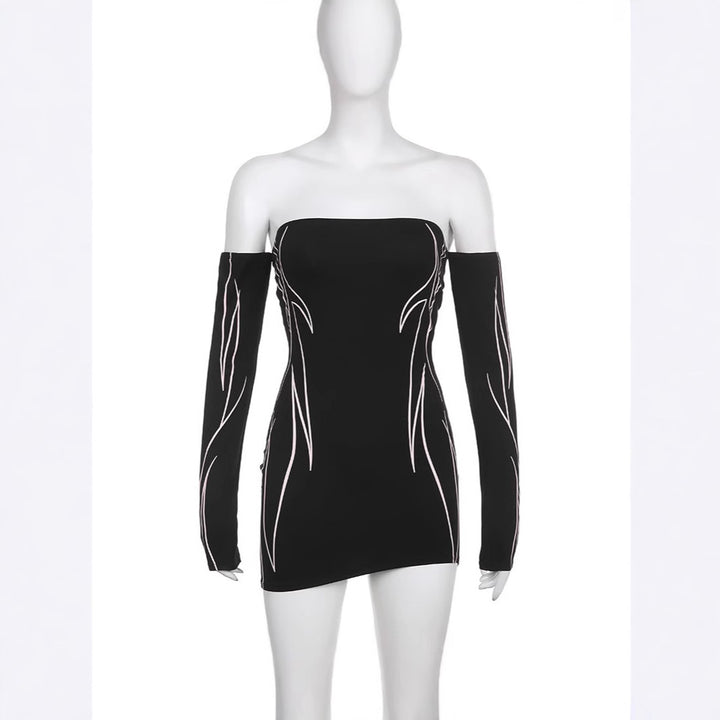Damen elegantes Off-Shoulder Kleid mit langen Ärmeln Echo Archiv