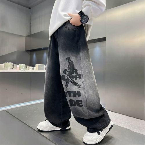 Herren weit geschnittene Denim-Hose mit stylischem Grafikdruck Echo Archiv