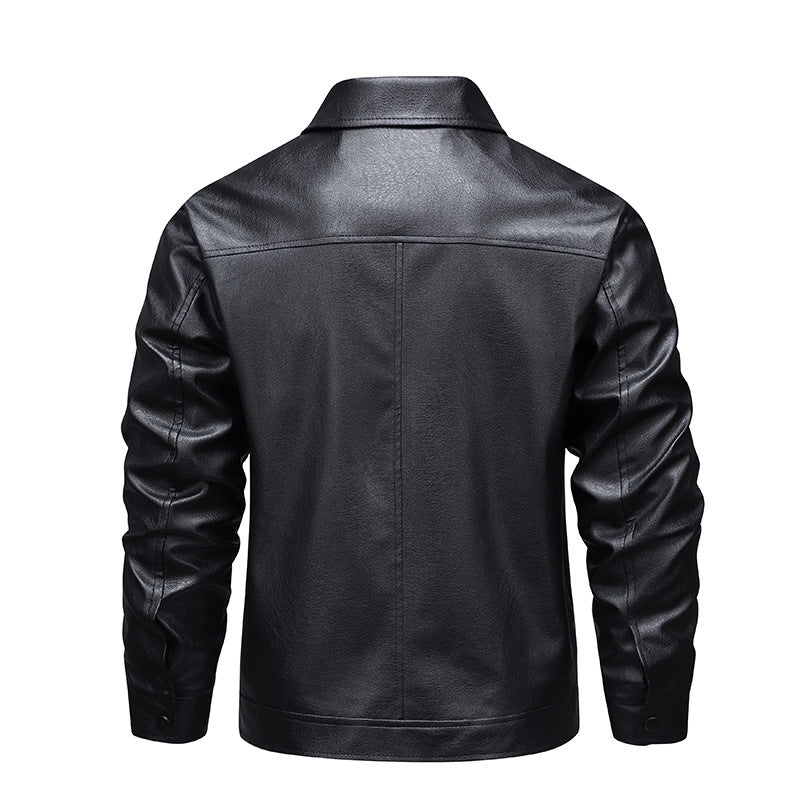 Herren Slim-Fit Kunstleder-Fliegerjacke mit Hemdkragen und Reißverschluss – Taviero