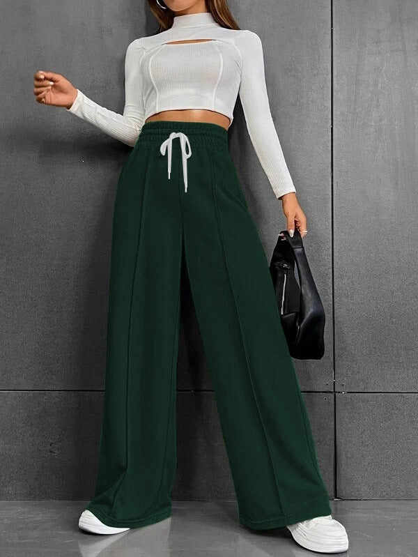 Damen weite High-Waist Palazzo-Jogginghose mit Kordelzug und Bügelfalte – Avélisse