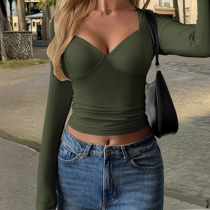 Damen figurbetontes Langarm-Crop-Top mit integriertem Bustier, Bügeln und formender Passform – Avérine