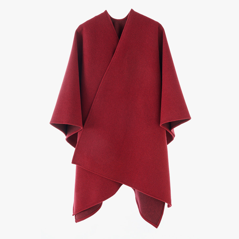 Damen Oversize Filz‑Cape mit Wickeloptik und verdeckter Kantenverarbeitung – Avérine