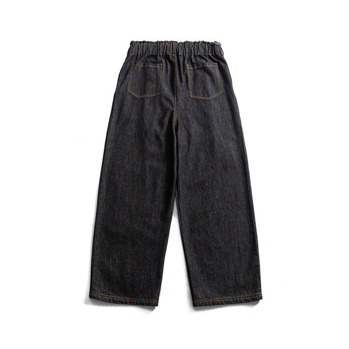 Unisex Weite Denim‑Hose mit elastischem Bund, Kordelzug und Plissee‑Falten Echo Archiv