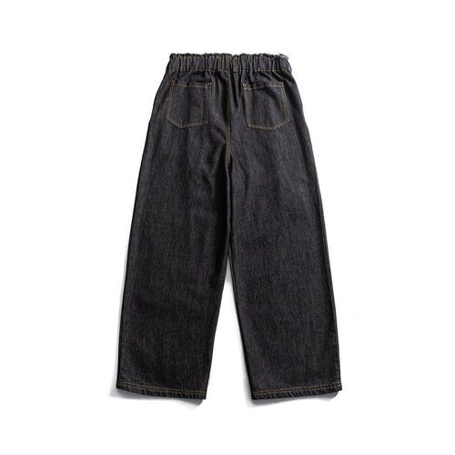Unisex Weite Denim‑Hose mit elastischem Bund, Kordelzug und Plissee‑Falten Echo Archiv