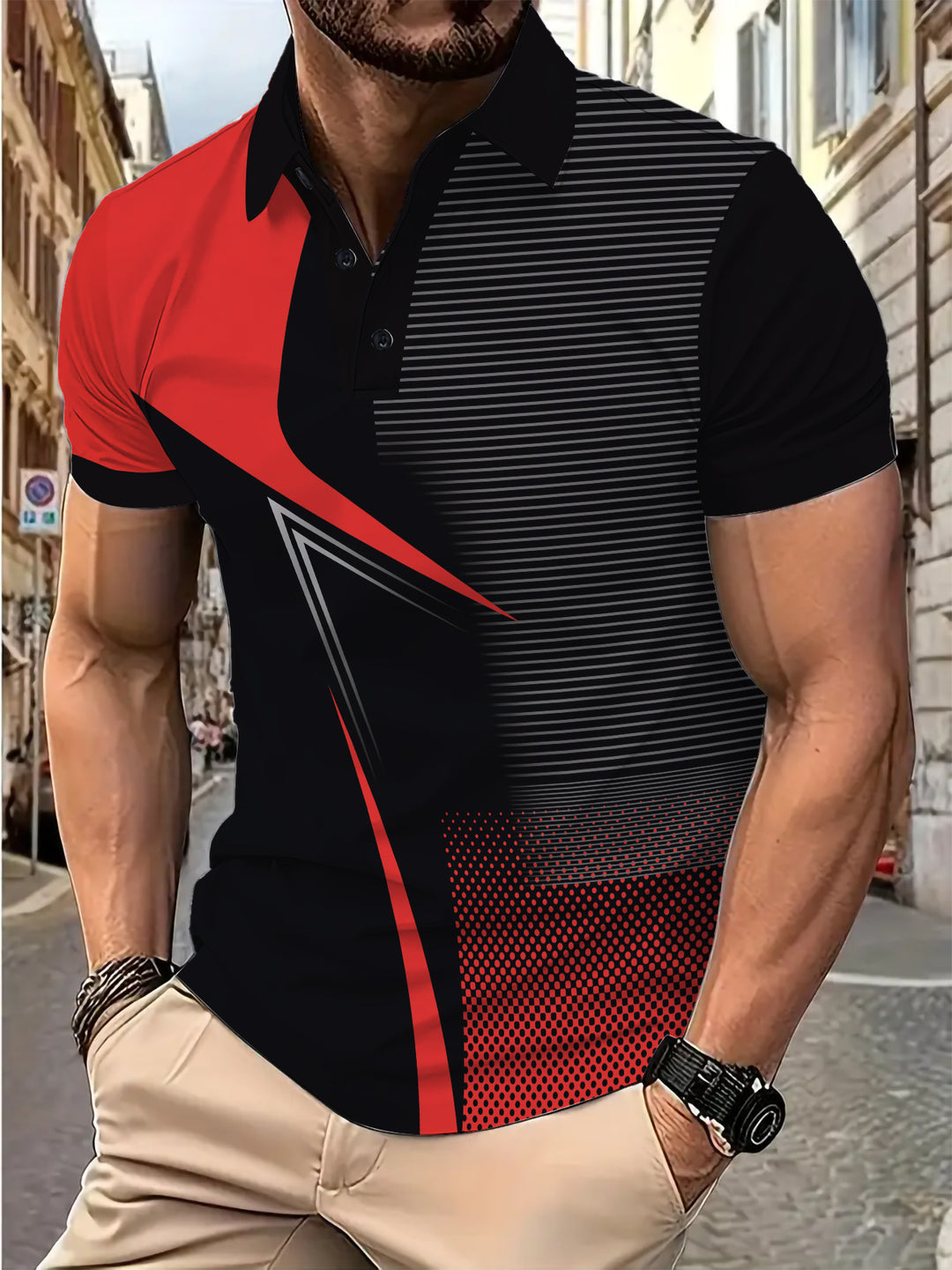 Herren Sportliches Poloshirt mit aufregendem Grafikdesign Echoarchiv