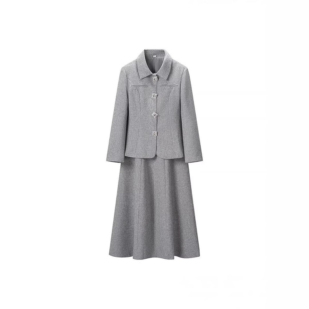 Damen Zweiteiliges Bouclé-Set Taillierter Peplum-Blazer und A-Linien-Midirock Echo Archiv