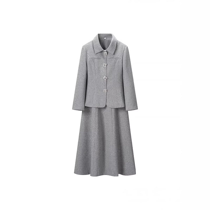 Damen Zweiteiliges Bouclé-Set Taillierter Peplum-Blazer und A-Linien-Midirock Echo Archiv