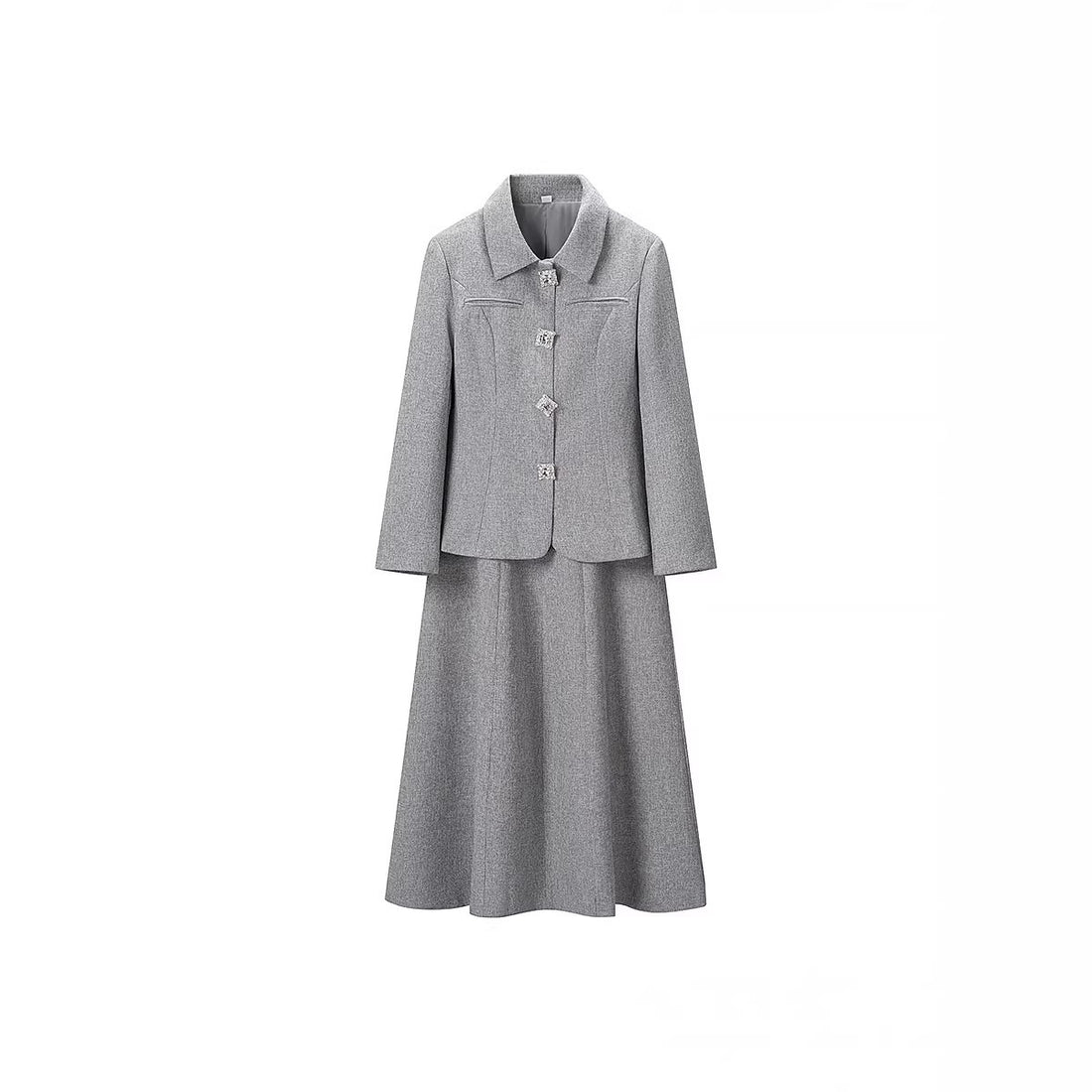 Damen Zweiteiliges Bouclé‑Tweed‑Set mit tailliertem Knopfblazer und ausgestelltem Midirock Echo Archiv