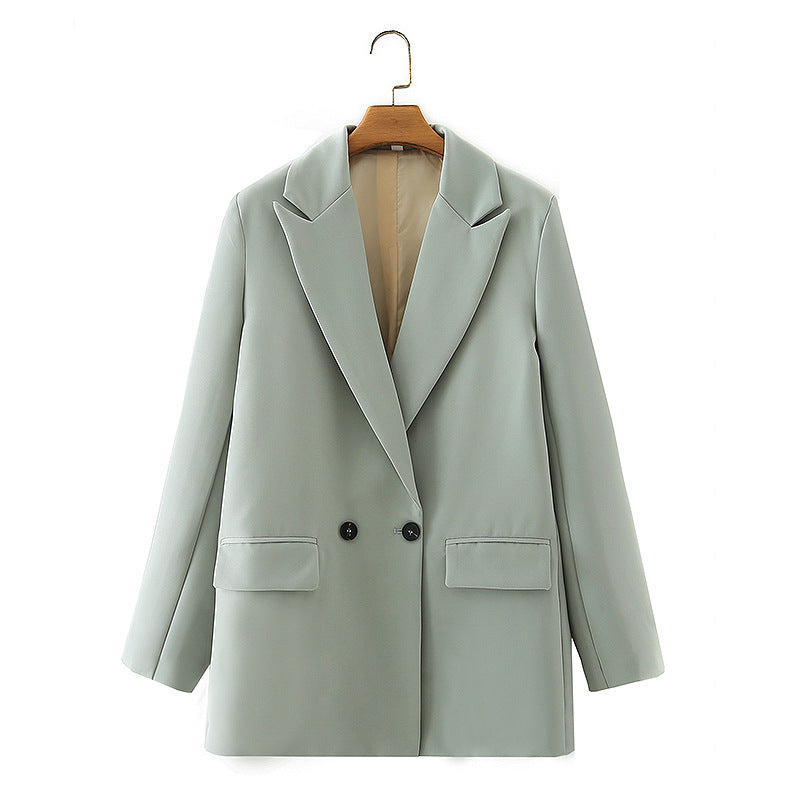 Damen taillierter Longblazer im Oversize-Look mit Reverskragen und Pattentaschen – Valéne
