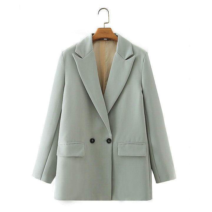 Damen taillierter Longblazer im Oversize-Look mit Reverskragen und Pattentaschen – Valéne