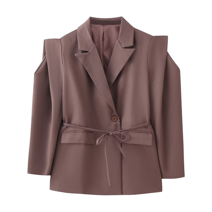 Damen nan taillierter Blazer mit Bindegürtel, Reverskragen und Schulterpolstern Echo Archiv