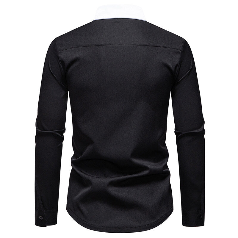 Herren modisches Langarmshirt mit stylischem Stehkragen und kontrastierenden Paspeln Echoarchiv