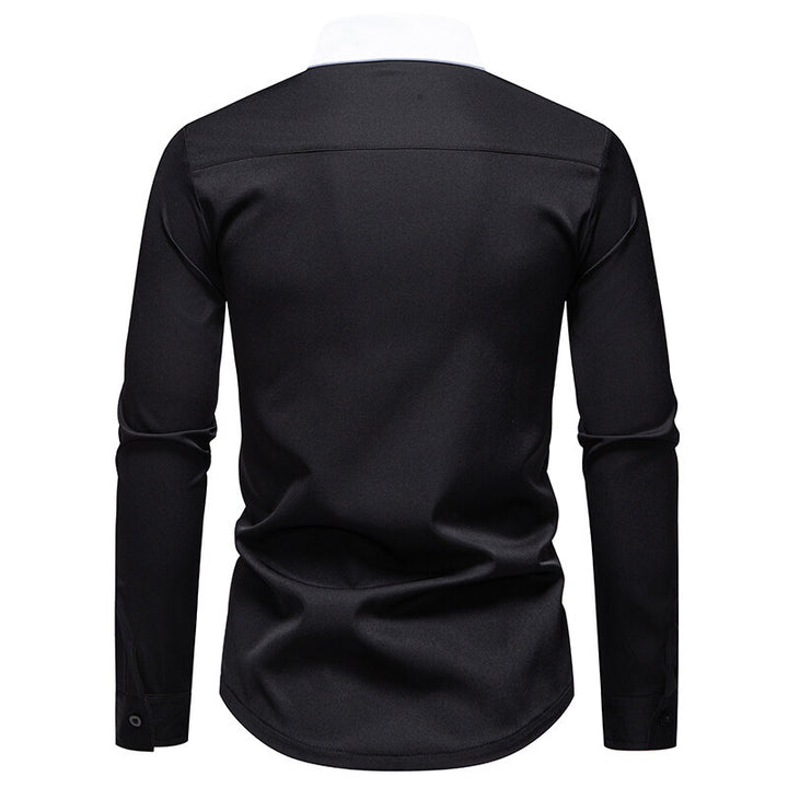 Herren modisches Langarmshirt mit stylischem Stehkragen und kontrastierenden Paspeln Echoarchiv