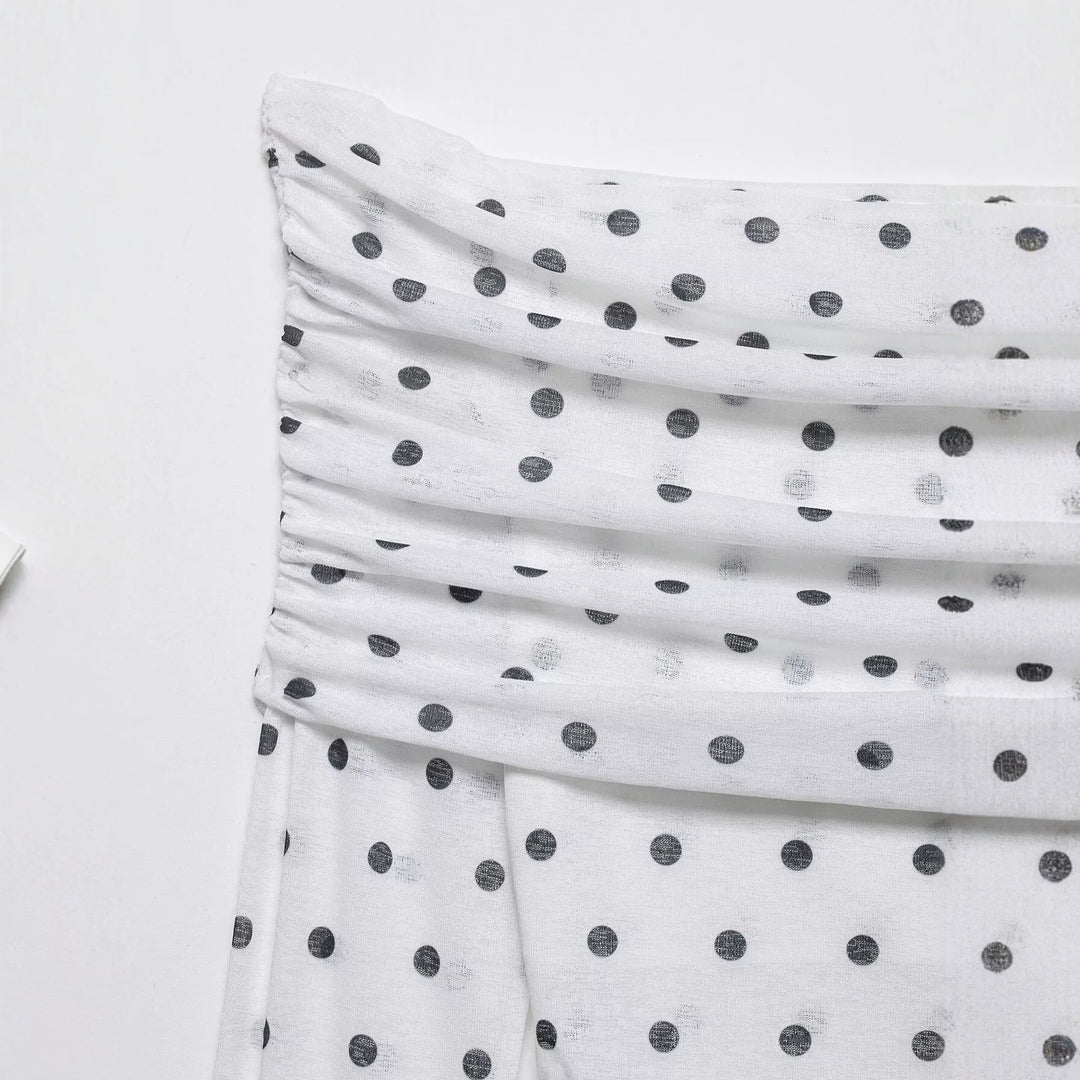Damen Schulterfreies Langarm-Top mit Wasserfallkragen und Polka-Dot-Print Echo Archiv
