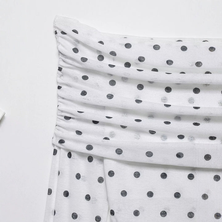 Damen Schulterfreies Langarm-Top mit Wasserfallkragen und Polka-Dot-Print Echo Archiv