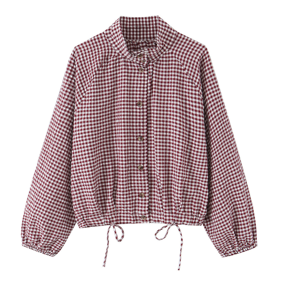 Damen Karierter Gingham-Blouson mit Tunnelzug-Saum, Raglanärmeln und Stehkragen Echo Archiv