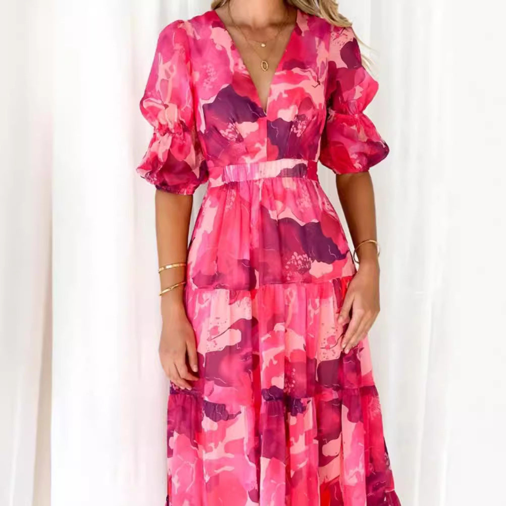 Damen nan mehrlagiges Maxikleid im Volant‑Stufenlook mit V‑Ausschnitt und geraffter Empire‑Taille Echo Archiv