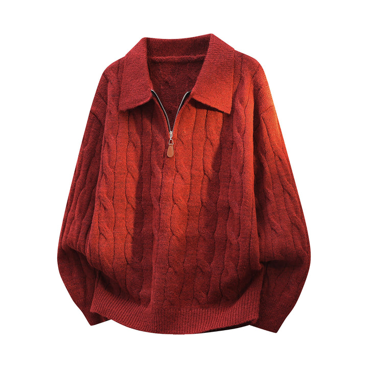 Unisex Oversize-Zopfmuster-Pullover mit Halbreißverschluss und Hemdkragen Echoarchiv